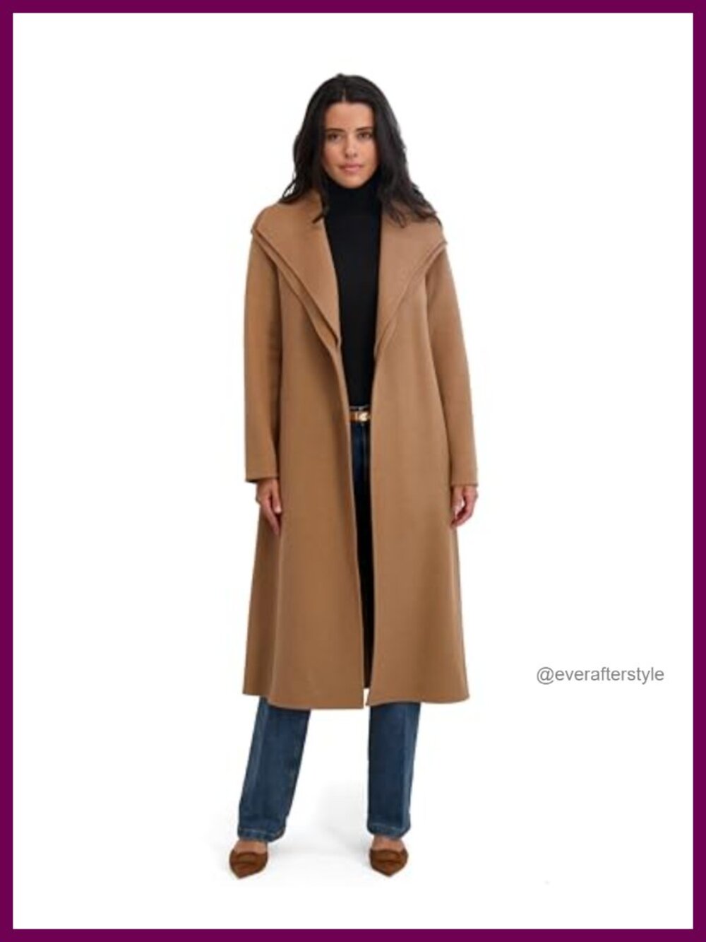Wool Blend Wrap Coat Slim Fit Long Belted Overcoat
